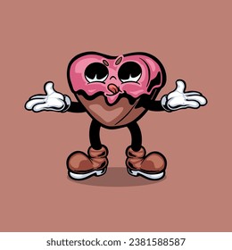 Retro dessert character. Cute cartoon mascot sweets, smile walking sweet food