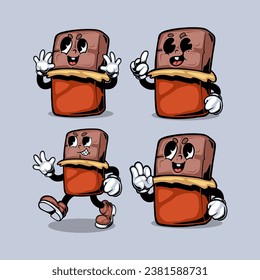 Retro dessert character. Cute cartoon mascot sweets, smile walking sweet food