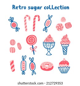 Retro desserts and sweets collection, vector illustration