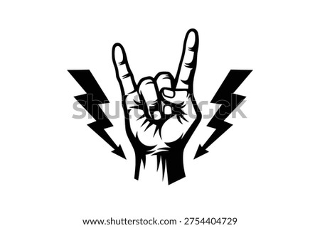 Retro devil horns rock hand gesture illustration - Vintage rock and roll hand sign with lightning bolts Stock foto © 
