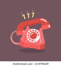 Retro Dial Telephone are Ringing. Vector illustration