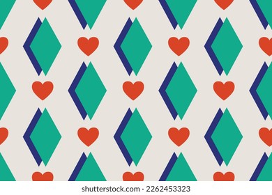 RETRO DIAMOND AND HEART SEAMLESS PATTER VECTOR