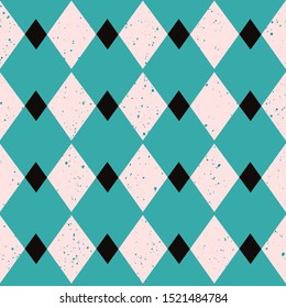 Retro diamond shape seamless pattern in turquoise, pink and black. 1950's classic look, great for party and home decor, fashion, textile prints, paper and cards and graphic design use. Vintage look.