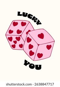 Retro Dice Print Design Vector with Slogan in Pink Color 