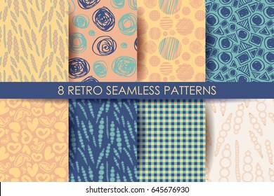 Retro different seamless patterns. Endless texture for wallpaper, fill, web page background, texture. Colorful geometric background. All patterns are seamless, placed in a mask