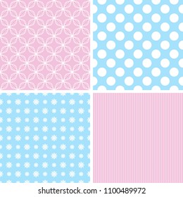 Retro different seamless patterns. Vector illustration for beauty design.