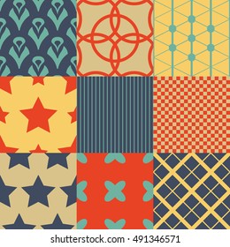 Retro different vector seamless patterns
