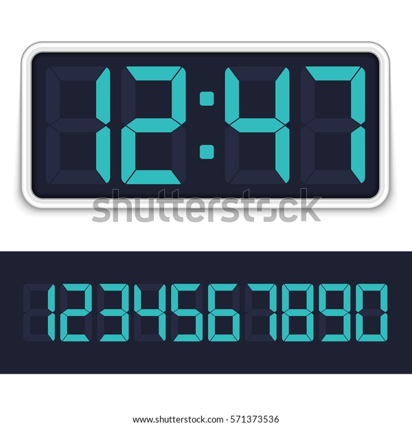 白い背景にレトロなデジタルアラーム時計と青の数字 ベクターイラストeps10 のベクター画像素材 ロイヤリティフリー