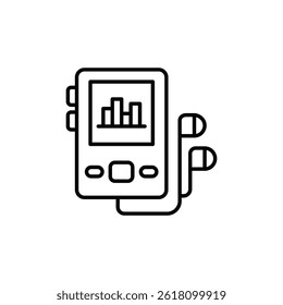 Reproductor de audio digital retro con pantalla de ecualizador e icono de auriculares con cable