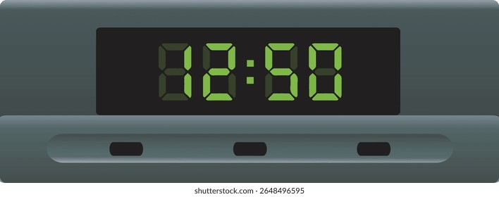 Retro digital clock display in 90s style, ideal for vintage car dashboards, electronics design, or nostalgic digital interface illustrations.