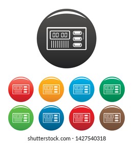 Retro digital clock icons set 9 color vector isolated on white for any design