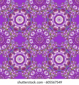 Retro digital paper. Decorative background for cards, invitations, web design in brown and violet colors. Vintage textures. Vector seamless geometrical patterns.
