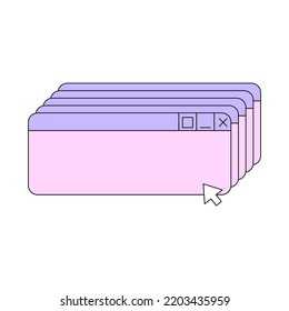 Retro digital screen user interface in y2k style. Old computer window with arrow. Vector illustration in retrowave aesthetic