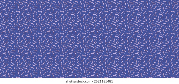 Retro digital serpentine pattern in light pinkish-red on deep indigo-blue, pixelated squiggles creating fluid motion, vintage abstract texture, 8-bit inspired design