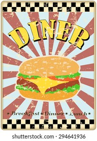 retro diner sign, worn and weathered, fictional artwork,vector illustration