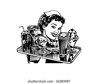 Retro Diner Waitress - Retro Clip Art