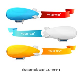 Retro dirigible and flags background. Vector illustration