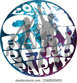 Retro Disco Ball mit Menschen tanzen im Schatten. Retro Party Nachttanz. 