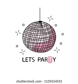 Retro disco ball. Vector illustration for your graphic design. Design for t-shirt and prints