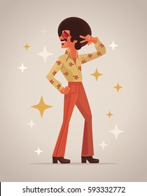 Retro disco dancer character. Vector flat cartoon illustration