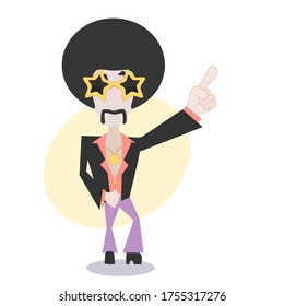 Retro disco dancer with cool glasses.Vector illustration of 70s disco dancer character.