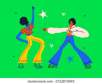 Retro Disco Dancers Set with Funky 70s Style Characters and Party Vibe