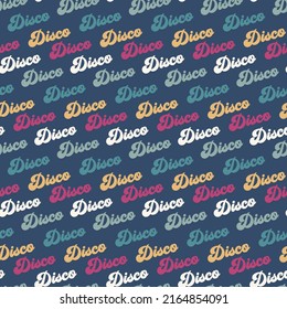retro disco groovy funky seamless pattern on dark blue background