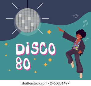 Retro disco music party dance flyer poster cover concept graphic design illustration element.