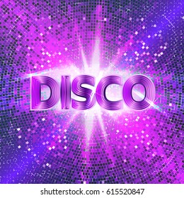 Retro Disco party background with sparkles and glitter, glow light effect. Vector illustration.