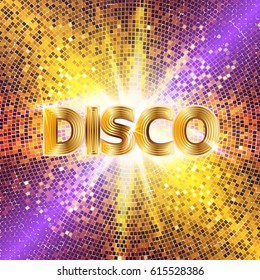 Retro Disco party background with sparkles and glitter, glow light effect. Vector illustration.