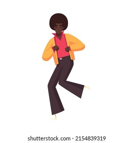 Retro disco party dance 70s 80s 90s fashion style composition with isolated human character on blank background vector illustration
