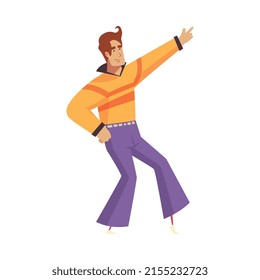 Retro disco party dance 70s 80s 90s fashion style composition with isolated human character on blank background vector illustration