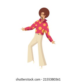 Retro disco party dance 70s 80s 90s fashion style composition with isolated human character on blank background vector illustration