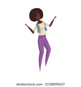 Danza de la fiesta de la discoteca retro 70s 80s 90s composición de estilo de moda con carácter humano aislado en ilustración vectorial de fondo en blanco