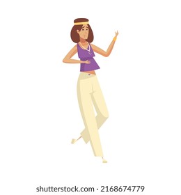Retro disco party dance 70s 80s 90s fashion style composition with isolated human character on blank background vector illustration