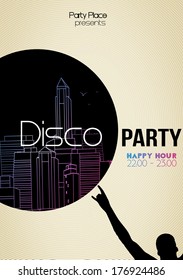 Retro Disco Party Flyer Template - Vector Illustration