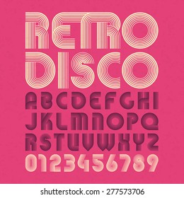 Retro Disco Style Alphabet And Numbers. Vector.