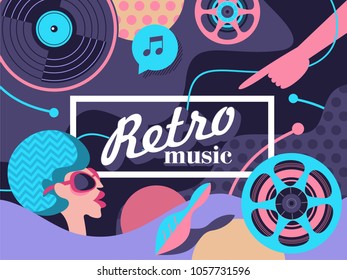 Retro disco. Stylish illustration of a party in retro style. Retro music.