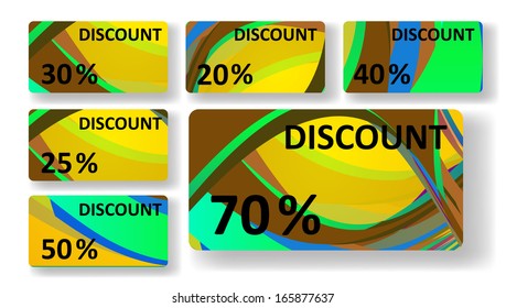 Retro discount cards, colorful digital Illustration.