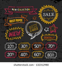 Retro discount labels. Hand drawn