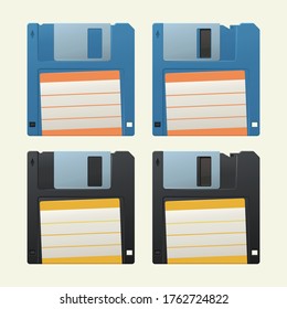 retro diskettes set on white