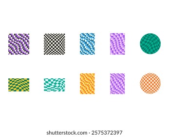 Retro Distorted Checkered Element Set