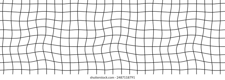Retro distorted grid seamless pattern. Black and white geometric mesh background. Vector illustration.
