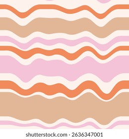 Retro Distorted Stripes Seamless Pattern. Trendy Wavy Vintage Texture with curvy lines. Abstract Liquid Background. Repeat vector illustration 