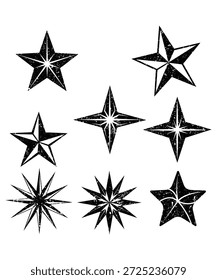 Conjunto de siluetas de estrellas afligidas retro con efecto Grunge