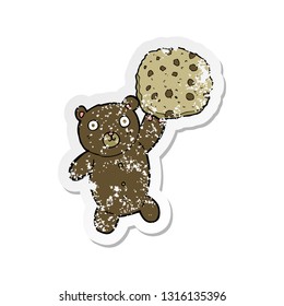 retro distressed sticker of a bear with cookie