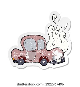 retro distressed sticker of a broken down car cartoon 