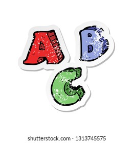retro distressed sticker of a cartoon ABC letters