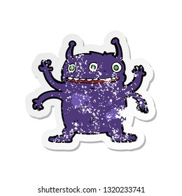 retro distressed sticker of a cartoon alien monster