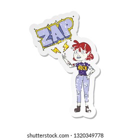 retro distressed sticker of a cartoon alien rock fan girl